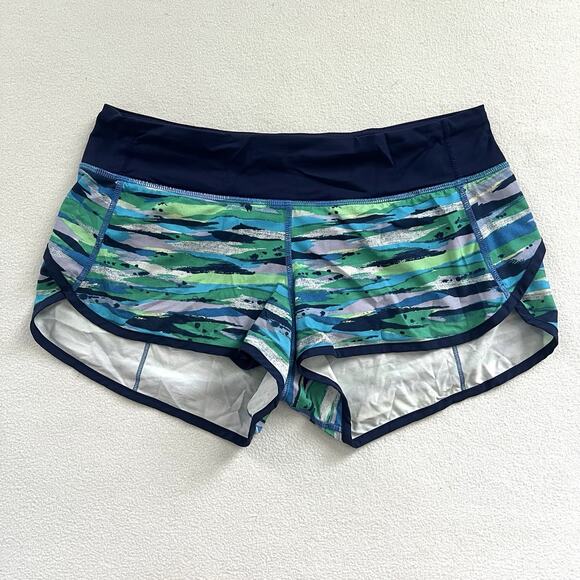 Lululemon Women Seven Wonders Blue Hero Green Print 2.5” Run Speed Shorts 6 - Picture 1 of 8